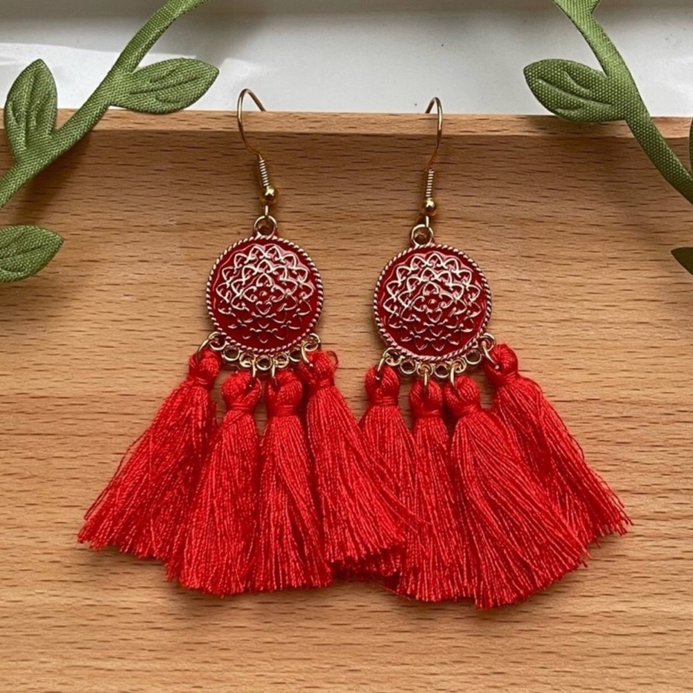 Red Bohemian Fringe Earrings - NWT - Boutique Brand New Item